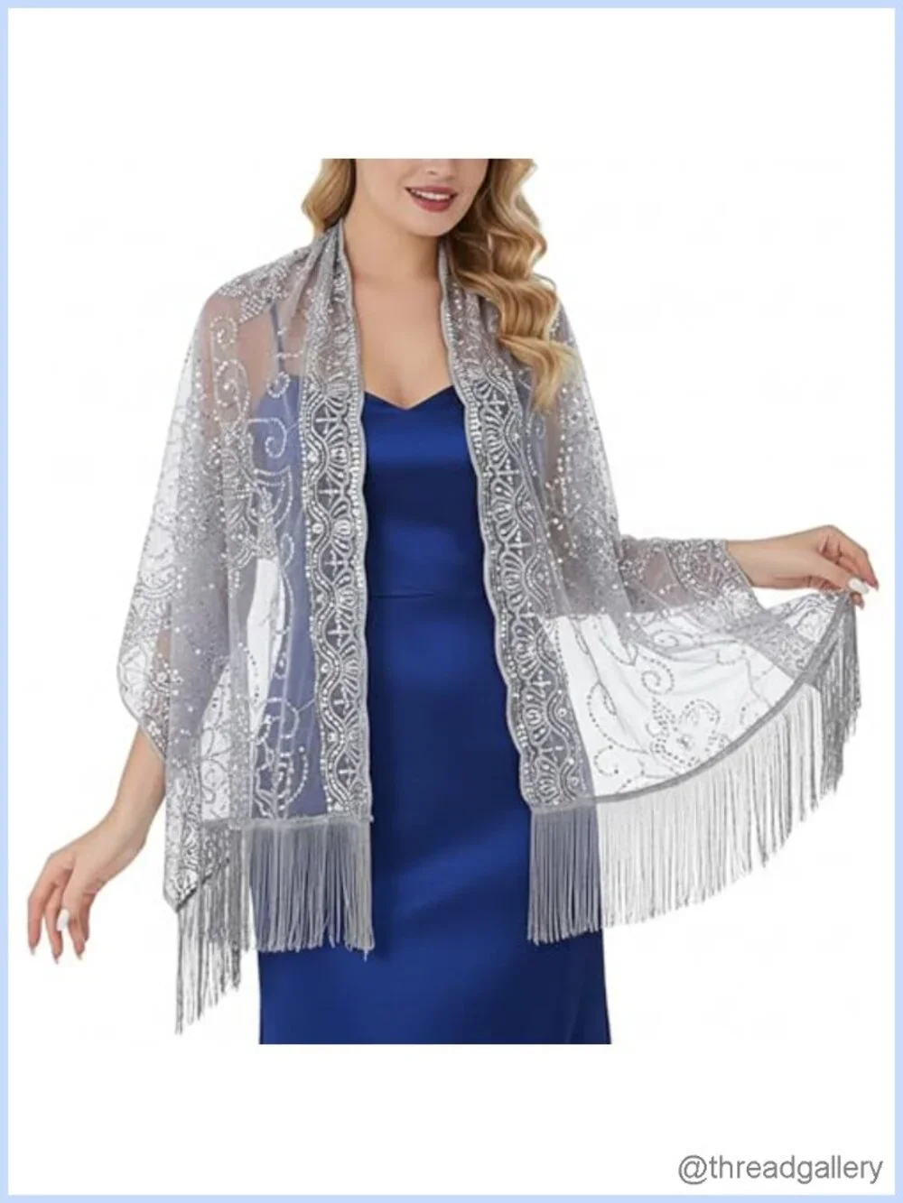 Evening Scarf Shawl Floral Sequin Dress Wrap Tassel Formal Party Cover Up